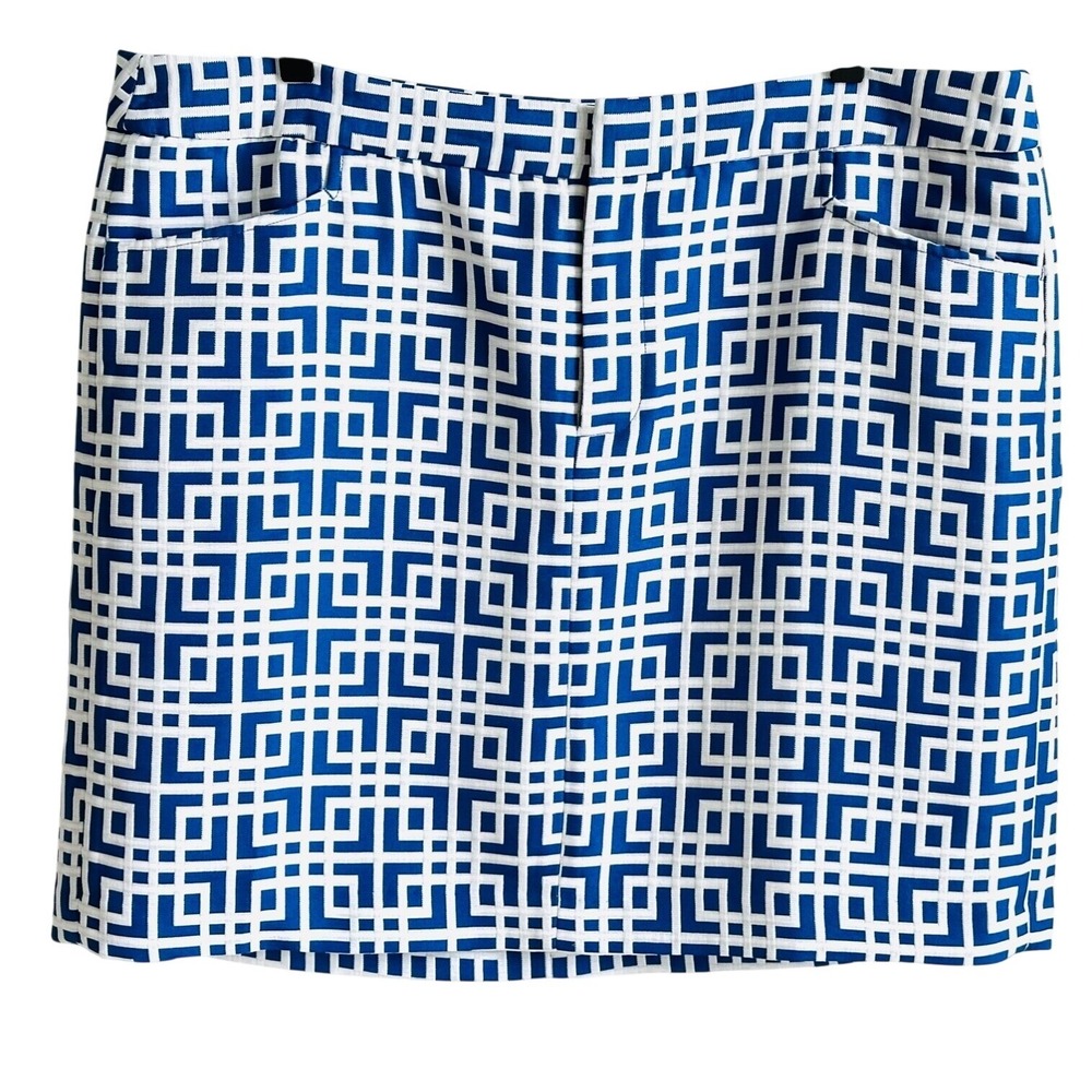 NEW Ann Taylor LOFT Cobalt Blue Geometric Print Mini Skirt Women's Size 14